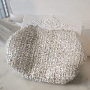 MAC Cosmetics Cream Metallic Tweed Mini Clutch